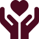 Hands holding a heart symbol icon.