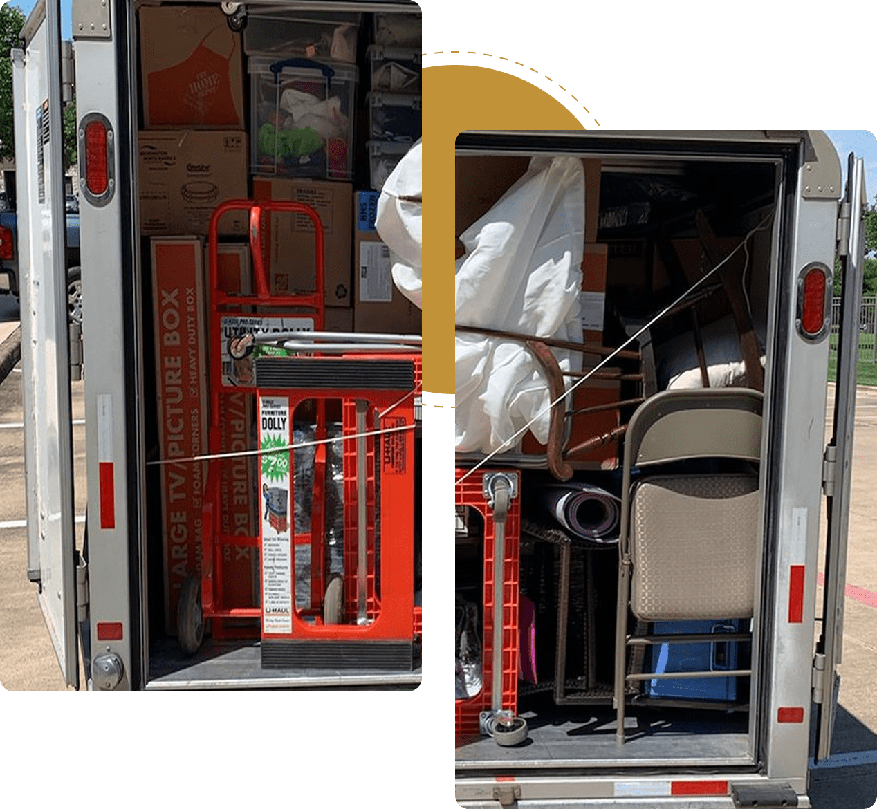 Moving truck loaded with various household items.