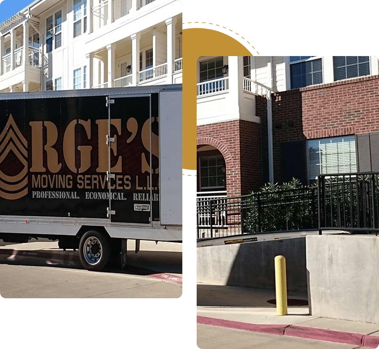 Moving truck in front of residential building.