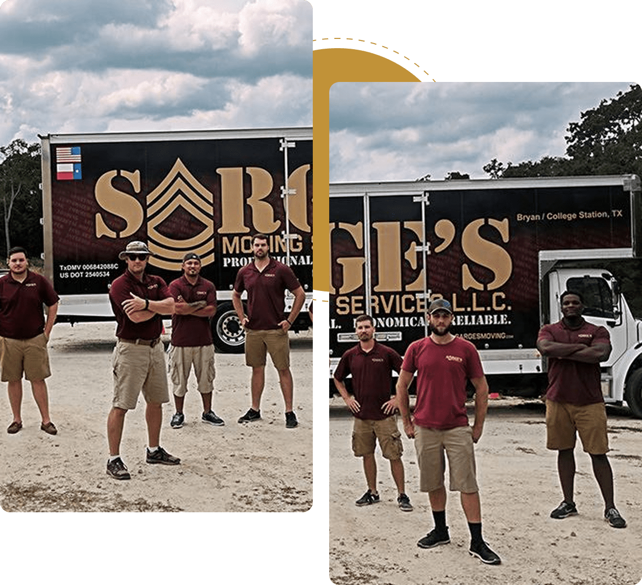 Moving company team in front of truck.